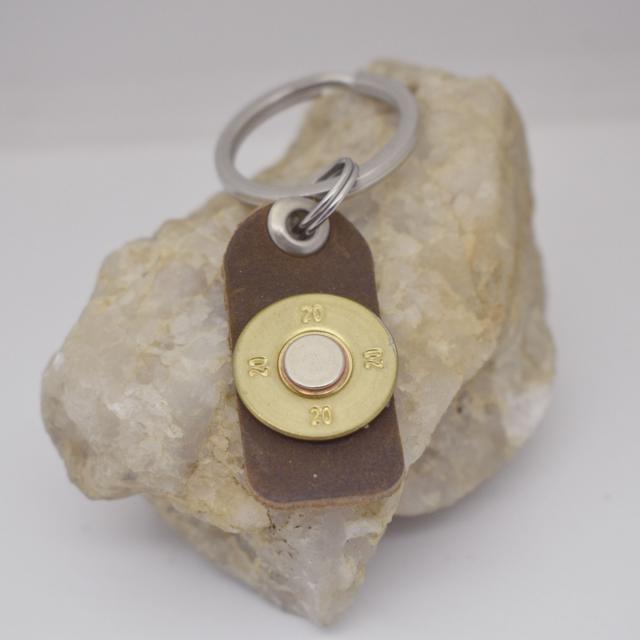 Rustic Browl Leather 20 Gauge Bullet Shell Riveted Keychain