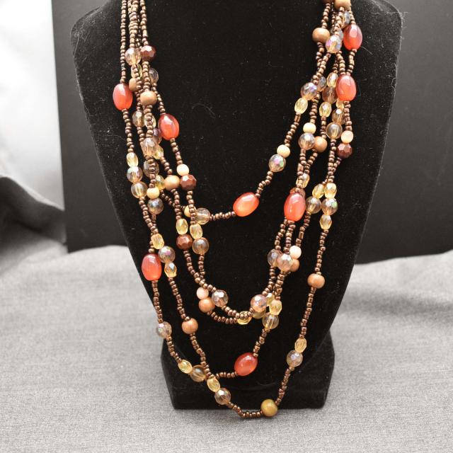 Multi Strand Brown Beaded Necklace