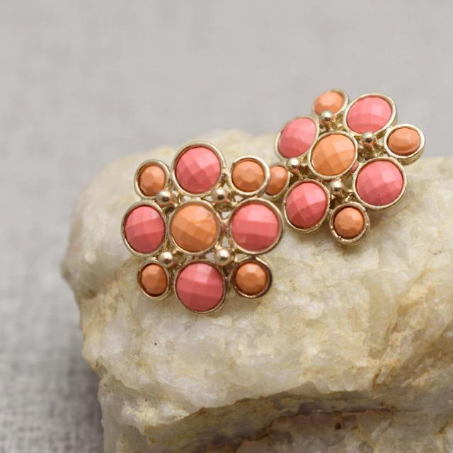 Gold Tone Orange and Coral Vintage Post Earrings