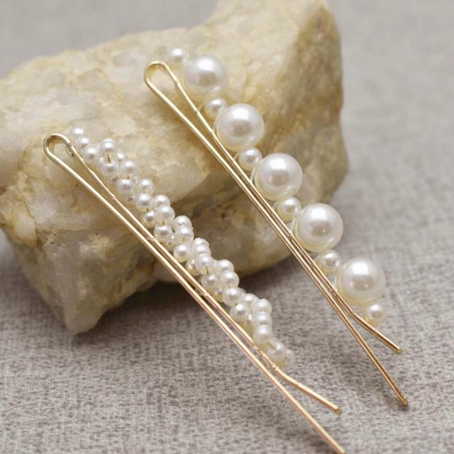 Gold Tone and Pearl Wrapped Bobbie Pins