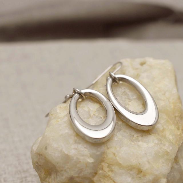 Silver Tone Oval Drop Earrings