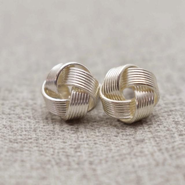 Silver Tone Metal Knot Post Earrings 