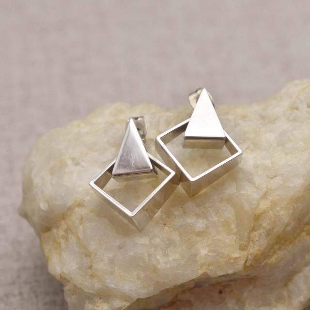 Silver Tone Contemporary Post Earrings