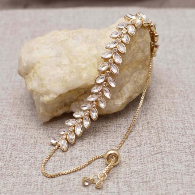 Gold Tone Clear Rhinestone and Crystal Bracelet 