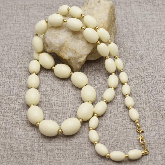 Vintage Monet Cream Graduated Beaded Necklace with Gold bead Accents