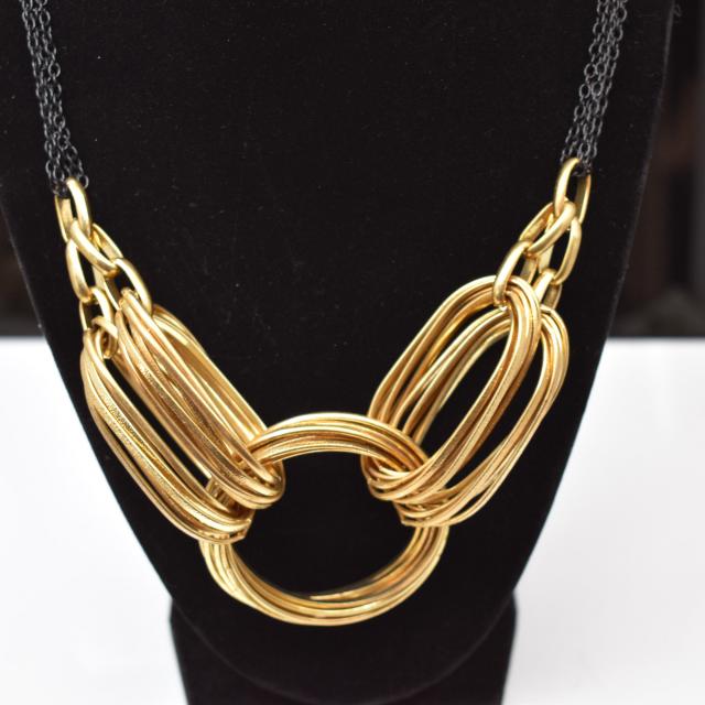 Vintage Sofia Signed Black and Gold Chunky Link Necklace
