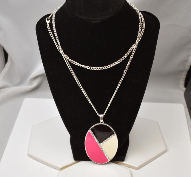 Pink Black and Cream Large Pendant Necklace