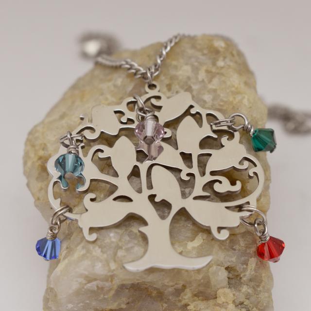 Family Tree Necklace with Birthstone Crystals